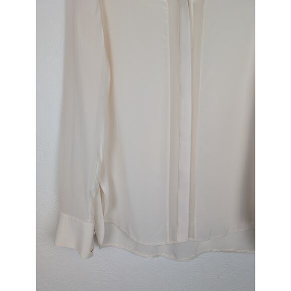 Vince Silk Shirt Blouse Hidden Button Sheer Stripe Classic Career Cream Size 4 - Picture 3 of 10